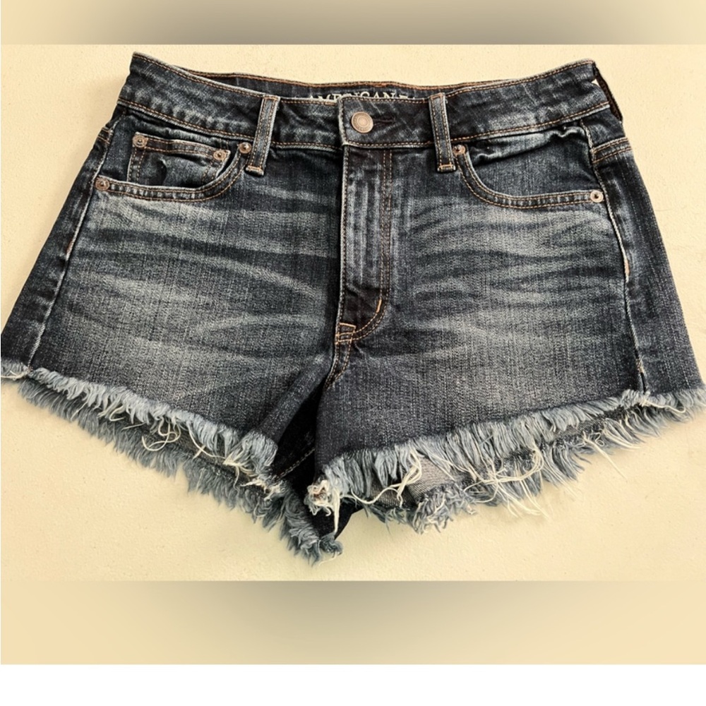 American Eagle Vintage Hi-Rise Festival Stretch Raw Denim Edge Shorts, N…